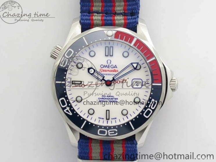 0213 FashionForward Seamaster 300M 007 SS URF 1:1 Best Edition White Dial Ceramic Bezel On Nylon Strap A2507(Free SS Bracelet) 8118